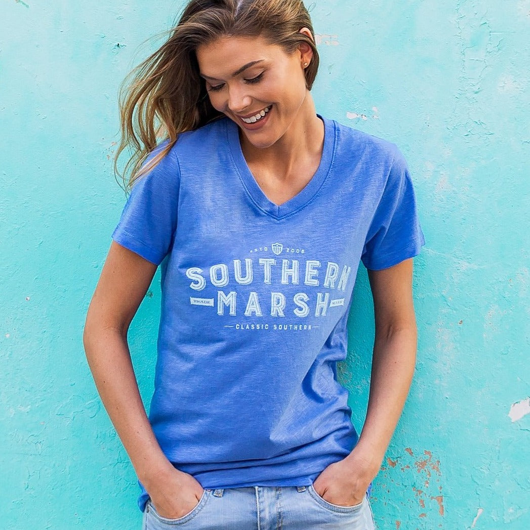 Oxford Blue | Danielle V-Neck Tee | Slub | Womens Fit T-Shirt | Lifestyle