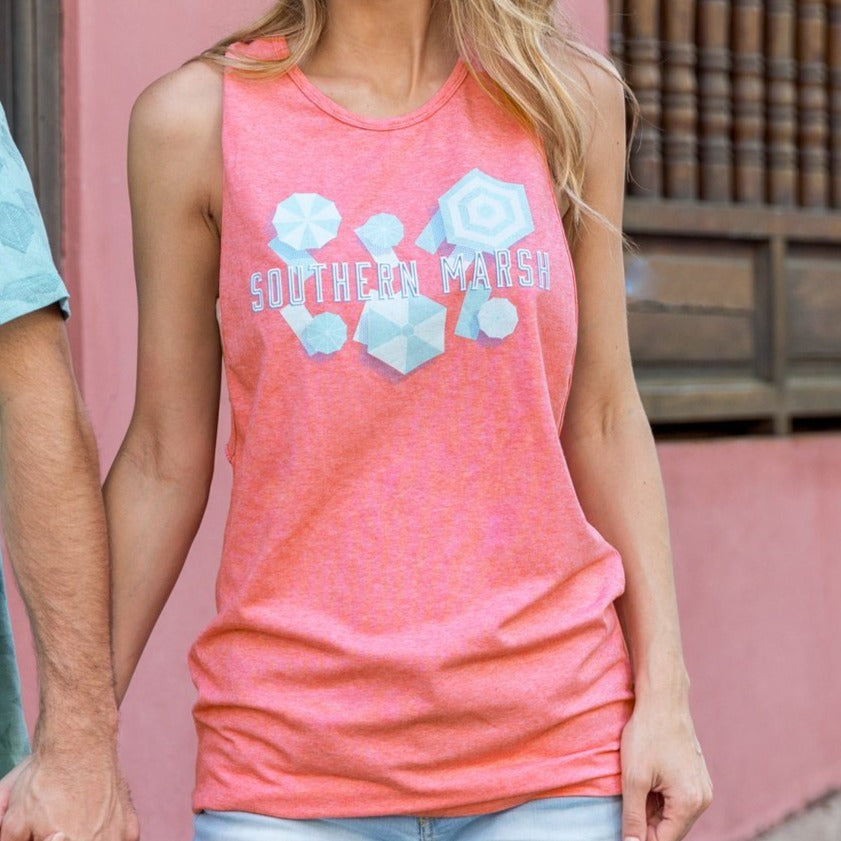 Coral | Marci Tank | Umbrellas | Womens Tank Tops