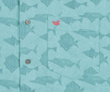 Atoll Antigua Blue | Atoll Woven Shirt | Geometric Fish | Detail