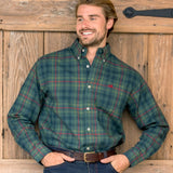 Dark Green and Red | Boundary Washed Plaid Dress Shirt