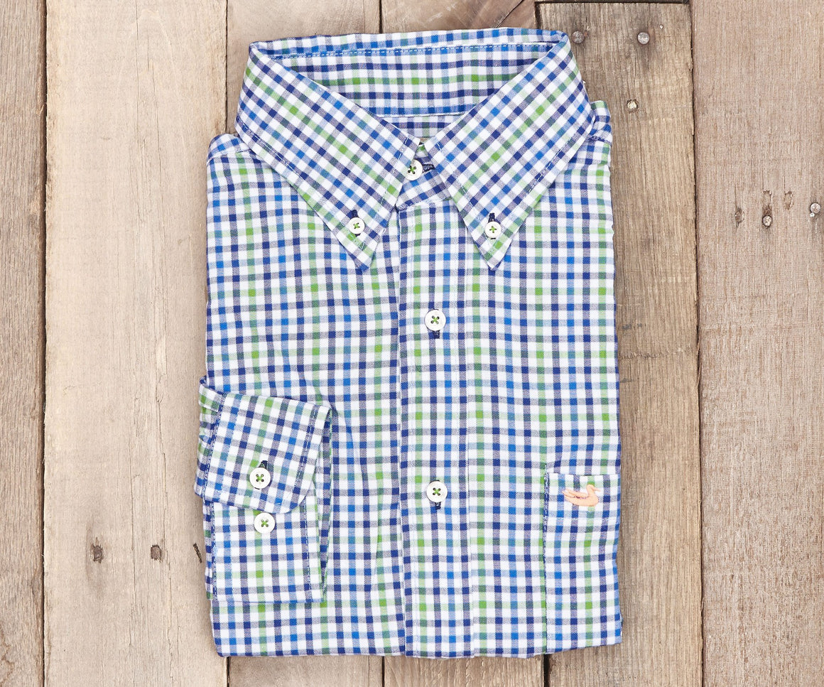 Navy and Green Washed Gingham | Cashiers Gingham Dress Shirt