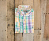 Purple Green and Gold Gingham | Everett Gingham Dress Shirt | Long Sleeve | Folded
