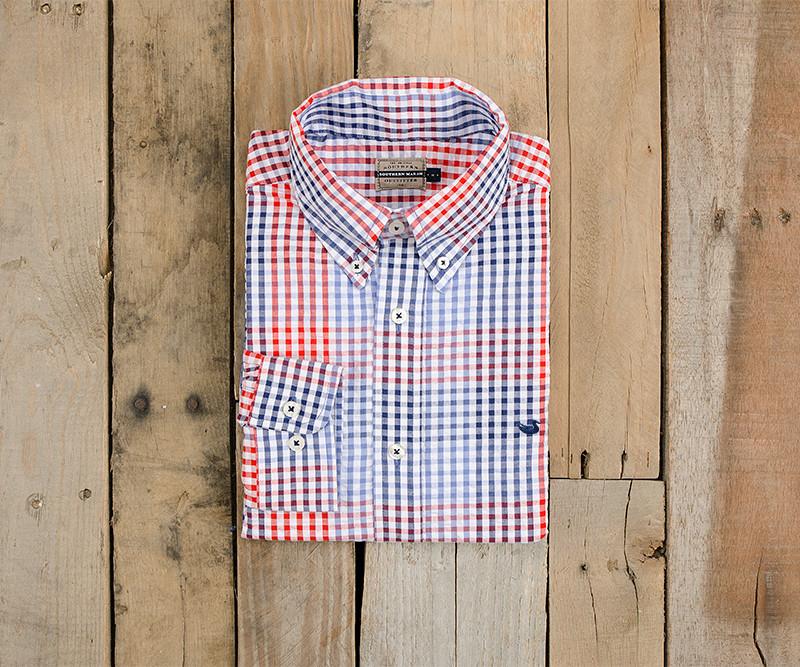 Navy and Red Gingham | Everett Gingham Dress Shirt | Long Sleeve | Folded