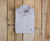 Navy Seersucker | Everett Dress Shirt | Short Sleeve | Folded