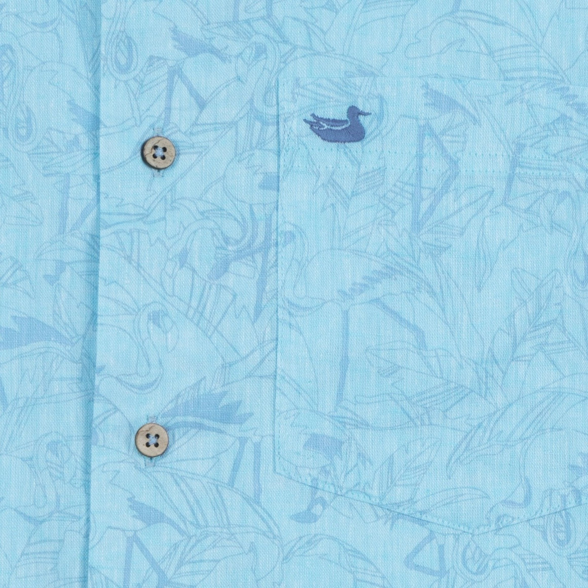 Bimini Green Flamingos | Island Linen Shirt | Flamingos | Detail