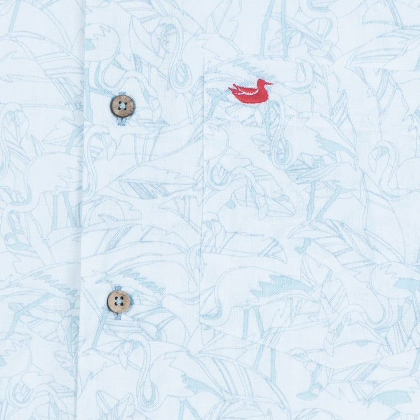 White Flamingos | Island Linen Shirt | Flamingos | Detail