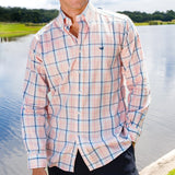 Slate and Peach Mansur | Mansur Windowpane Dress Shirt