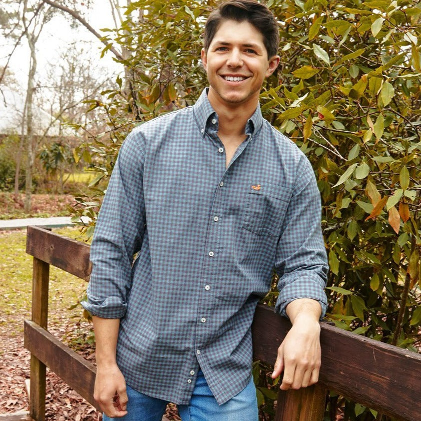 Midnight Gray and Dark Green | Sumner Washed Gingham Dress Shirt | Long Sleeve Dress Shirt