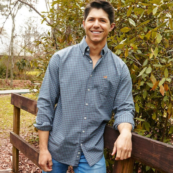 Midnight Gray and Dark Green | Sumner Washed Gingham Dress Shirt | Long Sleeve Dress Shirt