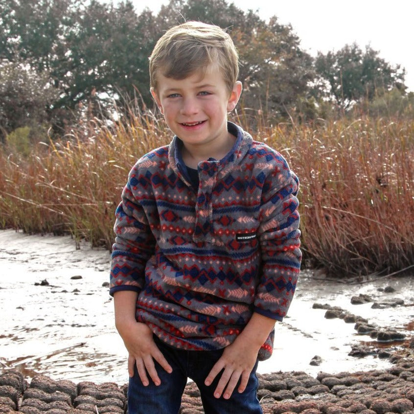Midnight Gray and Peach | Youth Culebra Catch Fleece Pullover | Front