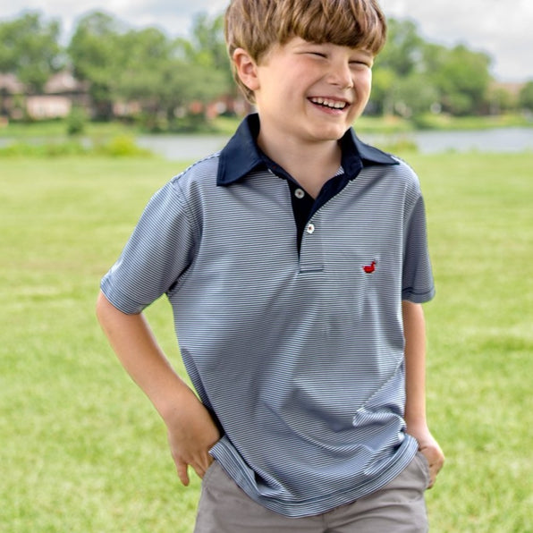 Navy  Blue  and  White | Youth Bermuda Performance Polo | Hawthorne